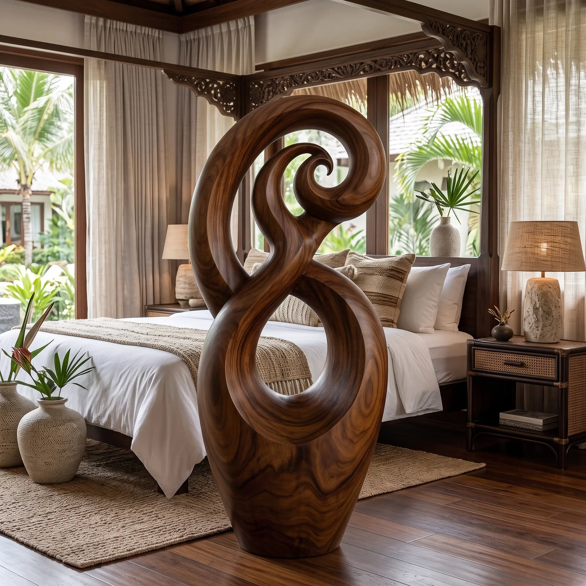 Handcrafted Spiral Wooden Sculpture For Coastal Home Decor