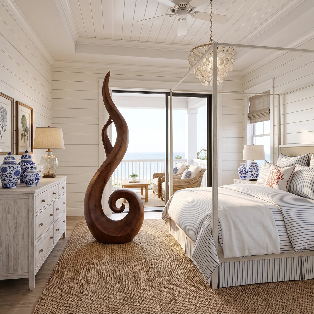 Handcrafted Spiral Wood Sculpture For Luxury Foyer Home Decor