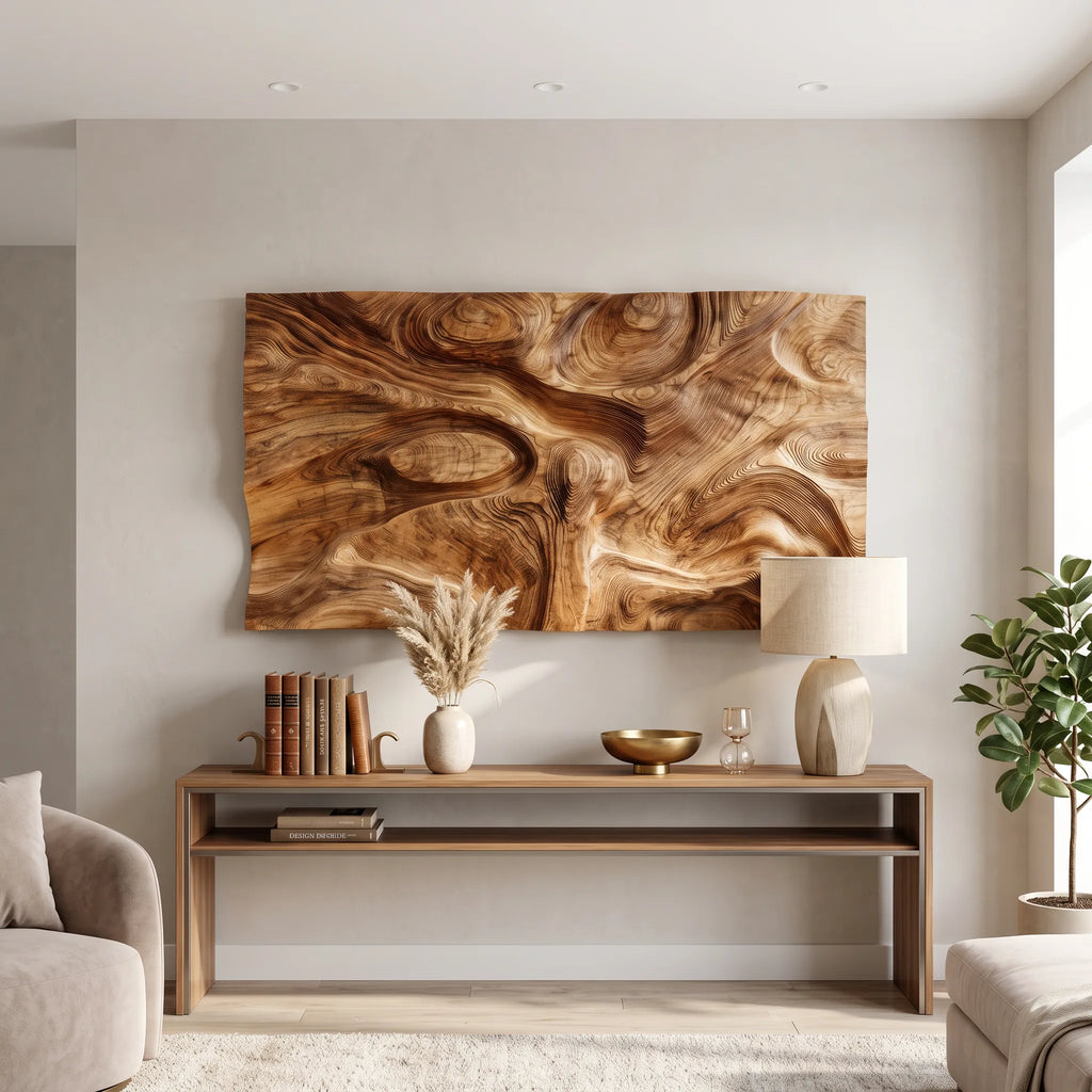 Organic Modern Wood Wall Art For Luxury Bathroom