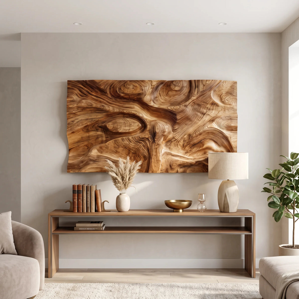 Organic Modern Wood Wall Art For Luxury Bathroom