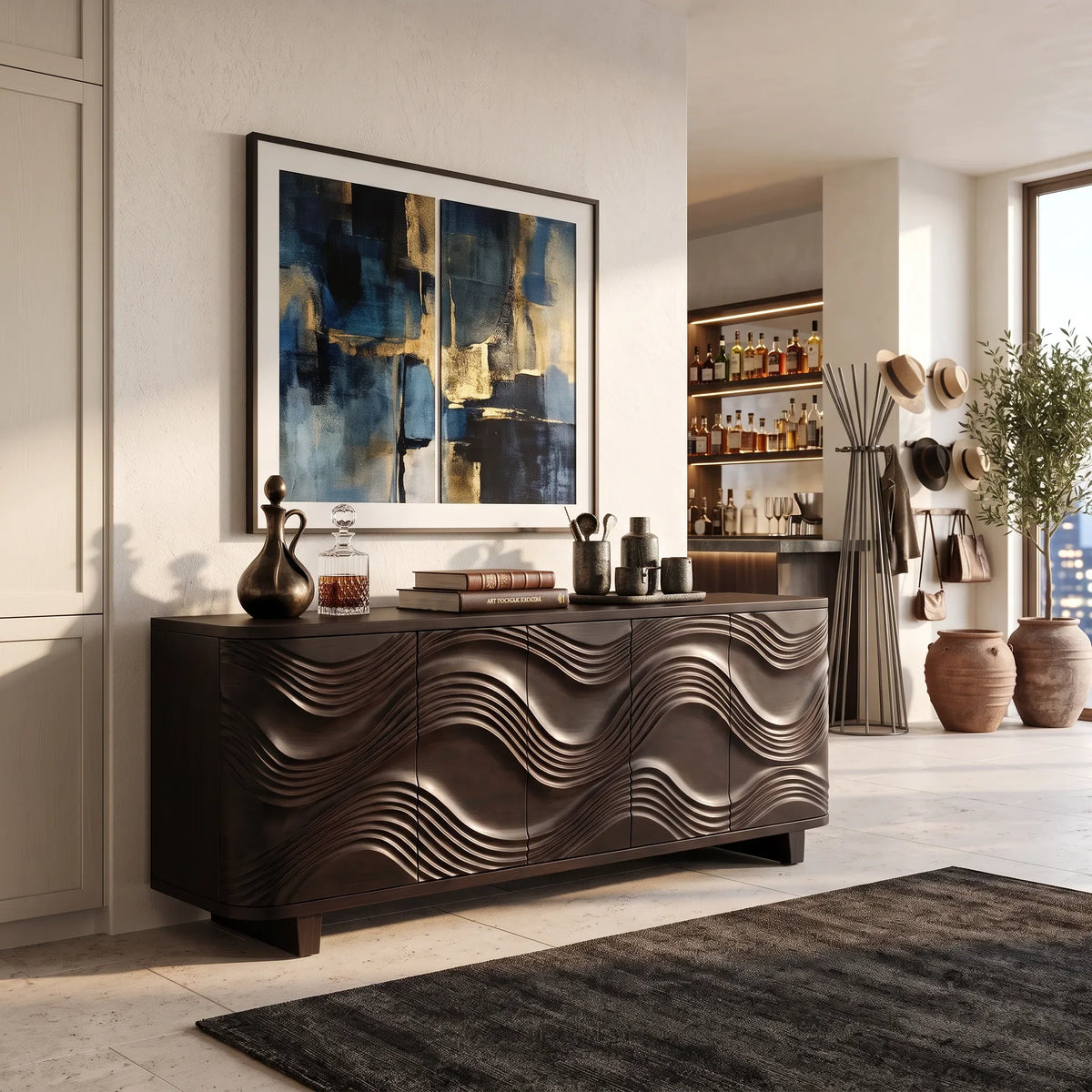 Contemporary Carved Sideboard Cabinet City Apartment