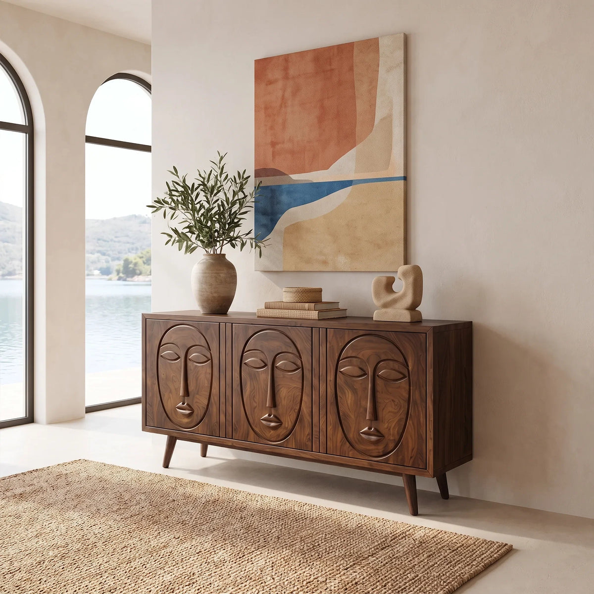 Artistic Sideboard Cabinet Dining Room Sideboard Modern Sideboard Face Carving For Living Room