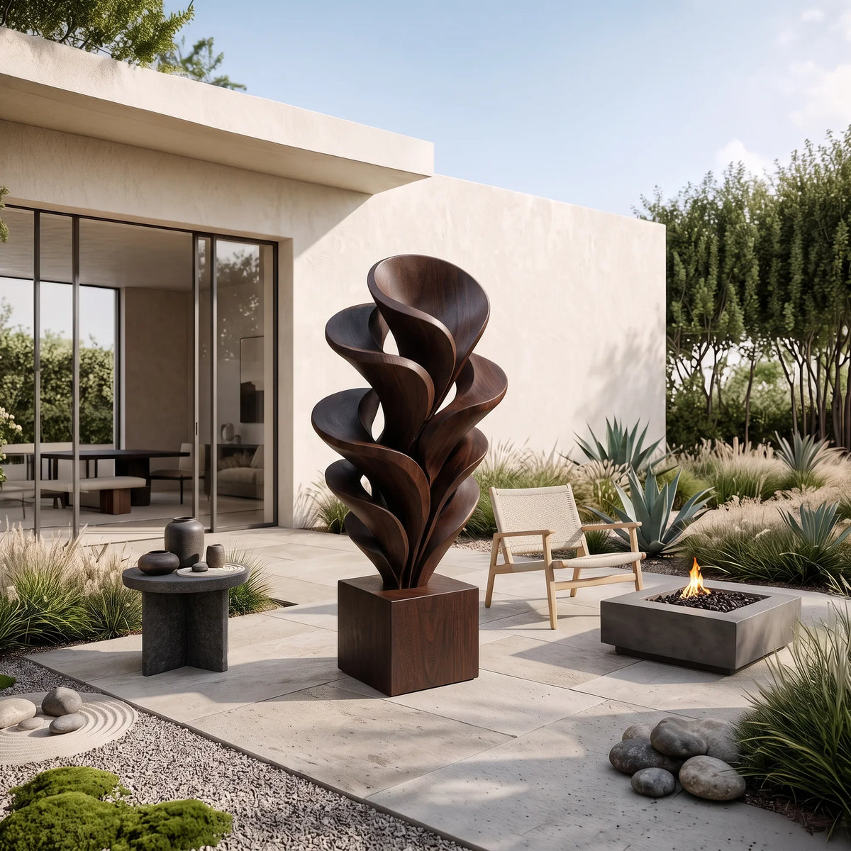 Mid Century Botanical Wood Sculpture For Modern Home Decor