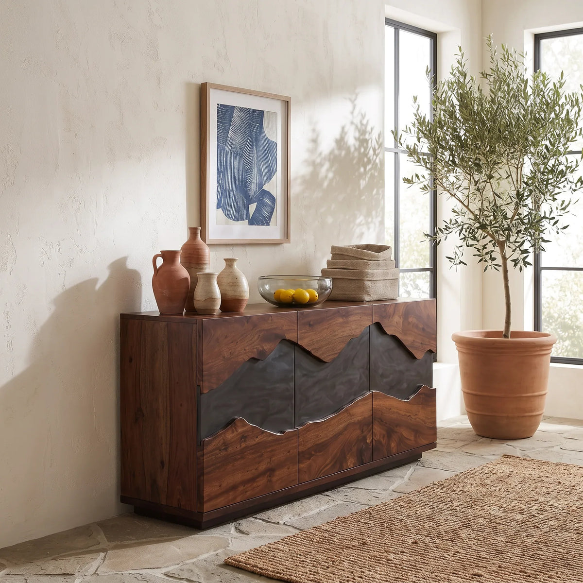 Contemporary Live Edge Buffet Cabinet Living Room