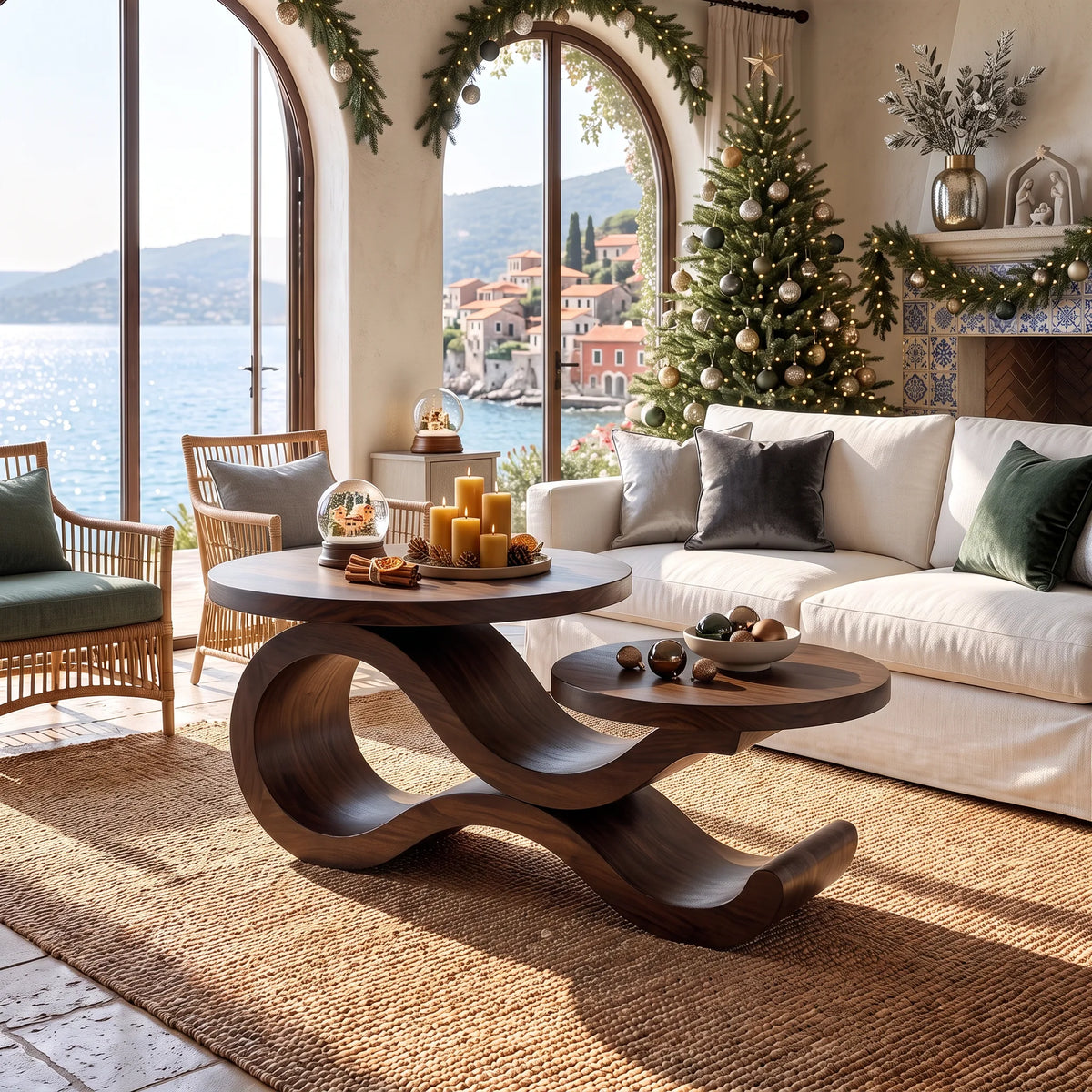 Handcrafted Xmas Round Coffee Table Mediterranean Living Room