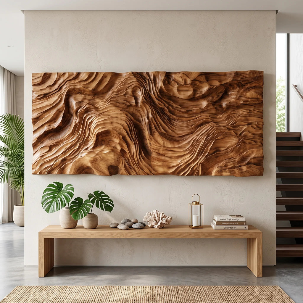 Organic Sculptural Wood Wall Art For Modern Foyer