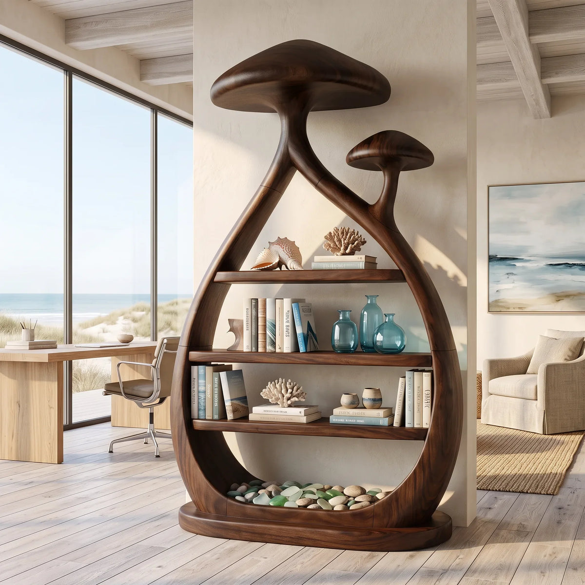 Modern Freestanding Mushroom Bookshelf Bright Living Room