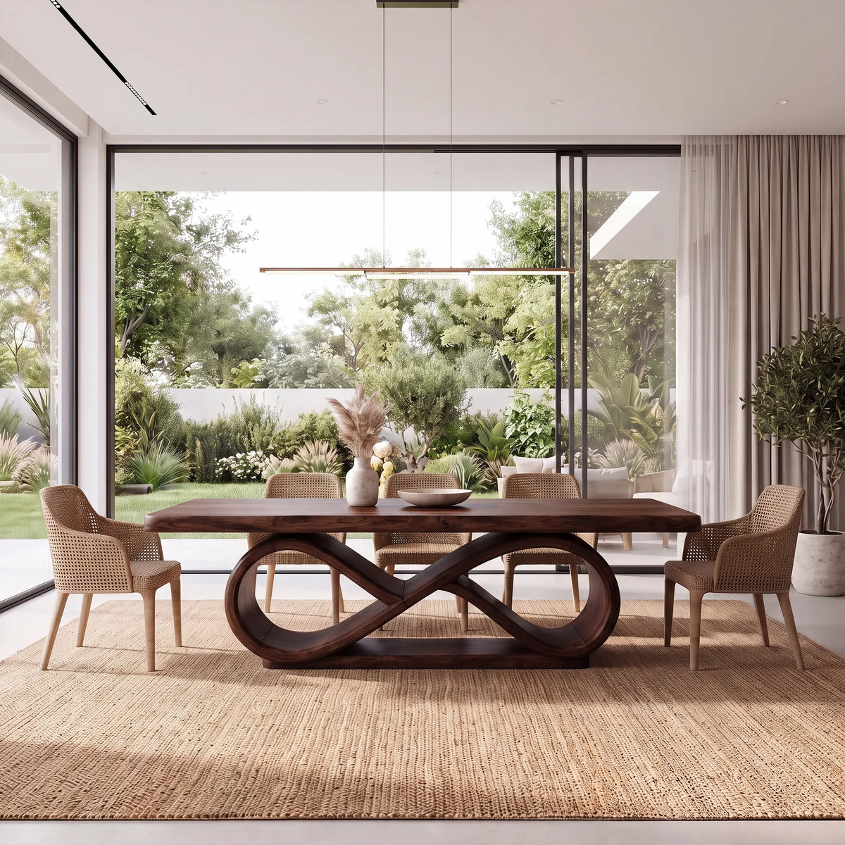 Serene Modern Dining Table Rectangle Dining Table Sculptural Base For Dining Room