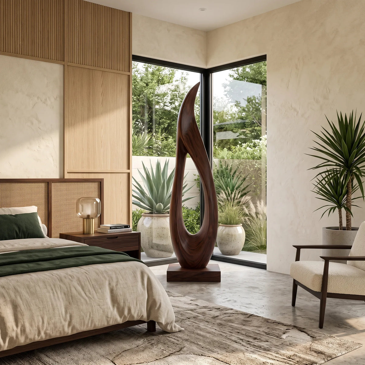 Handcrafted Flame Wood Sculpture For Minimalist Luxury Bathroom Decor