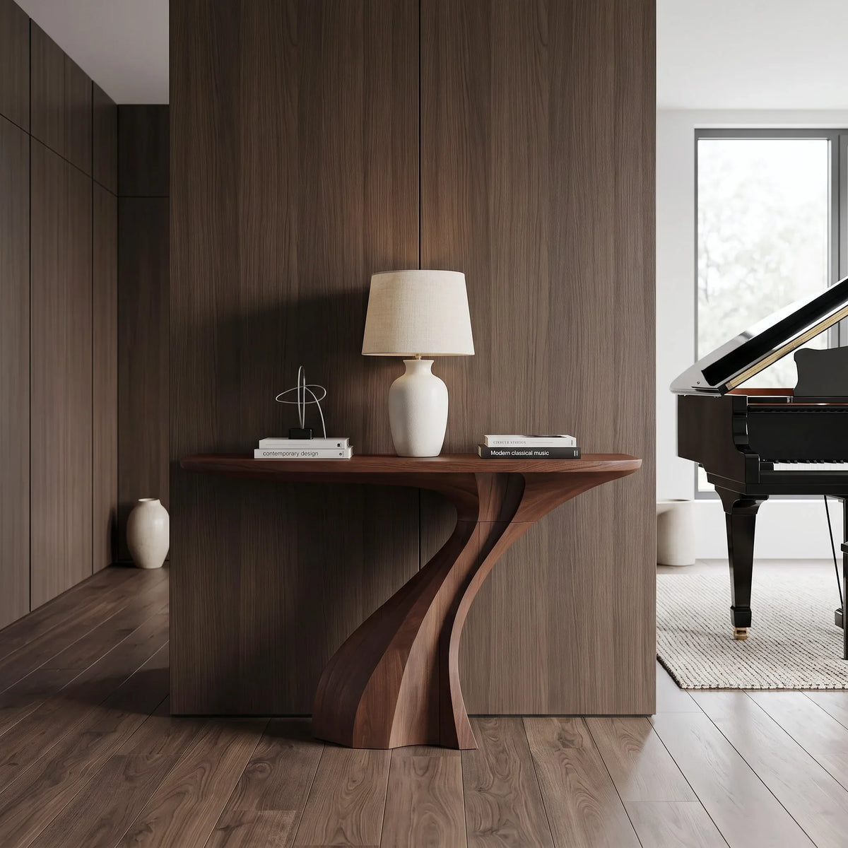 Modern Sculptural Pedestal Console Table For Hallway