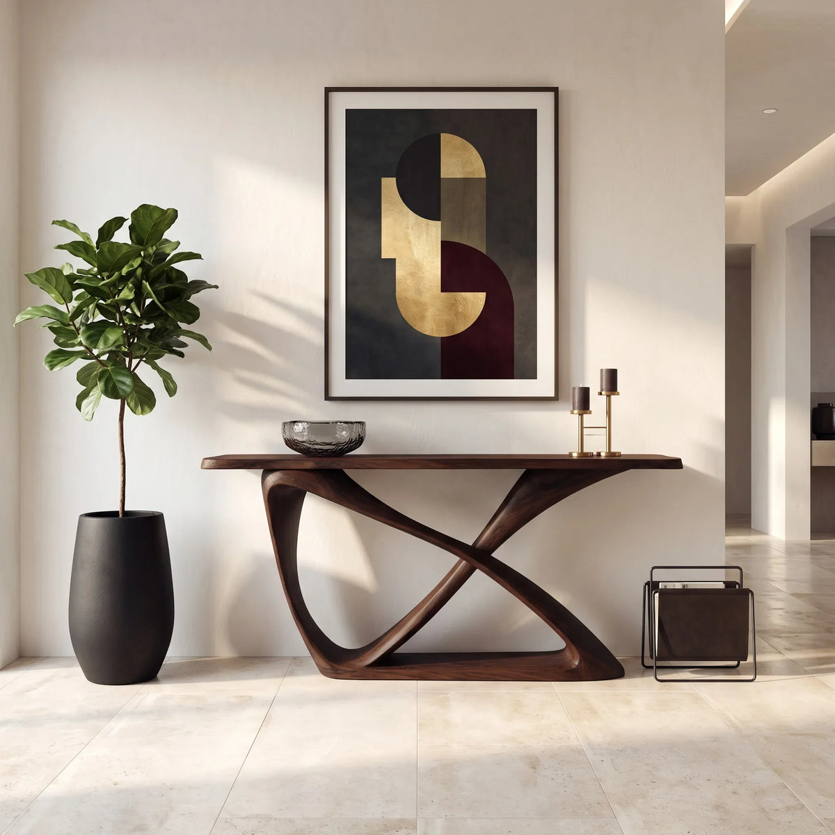 Contemporary Sculptural Curved Console Table For Hallway