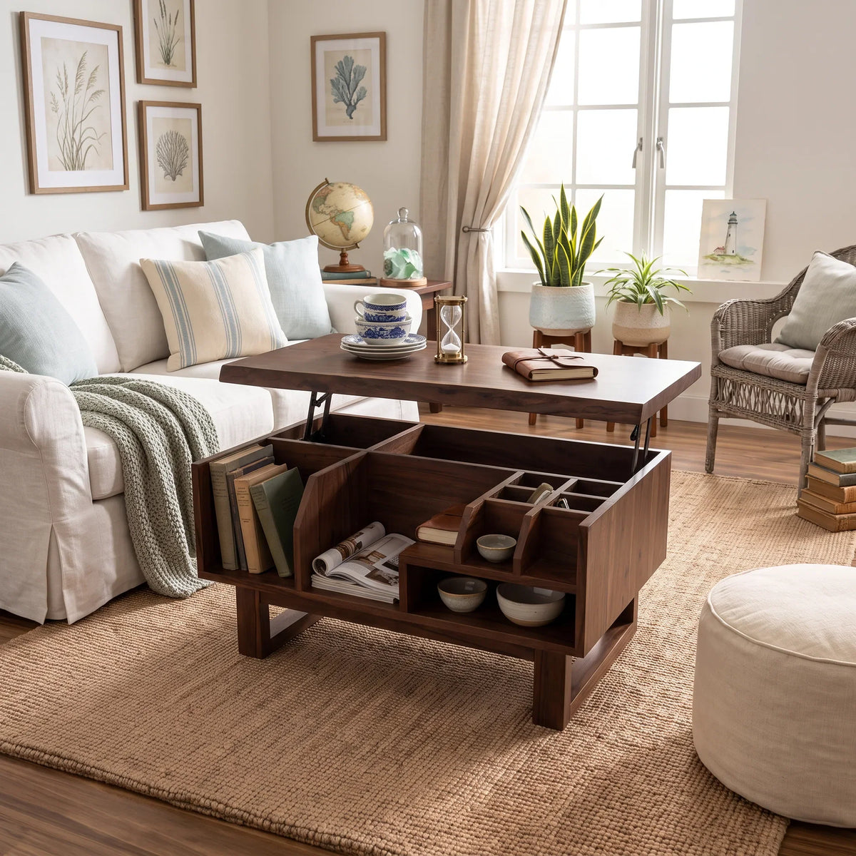 Handcrafted Lift Top Storage Coffee Table Luxury Apartment