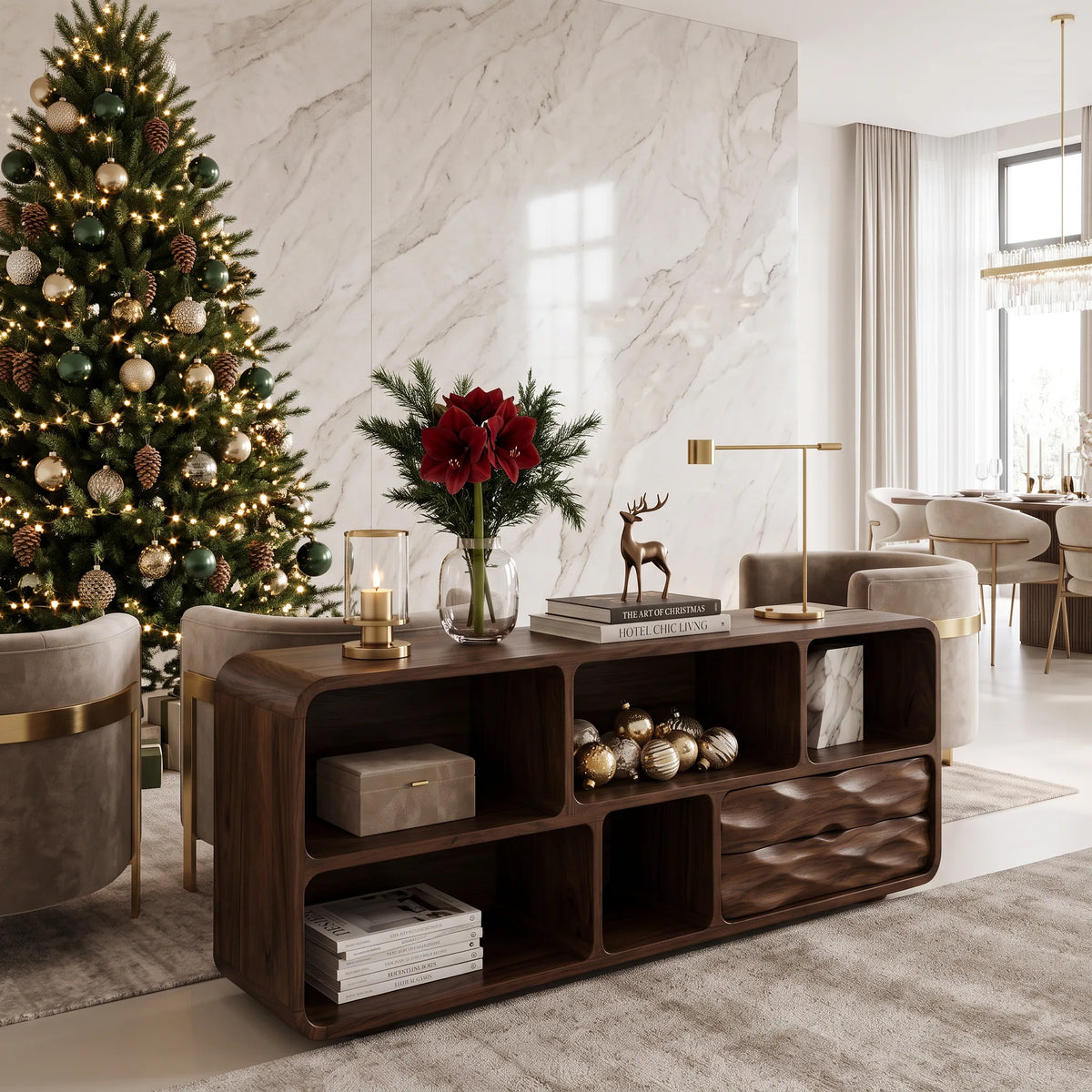 Mid Century Xmas Storage Console Table Living Room