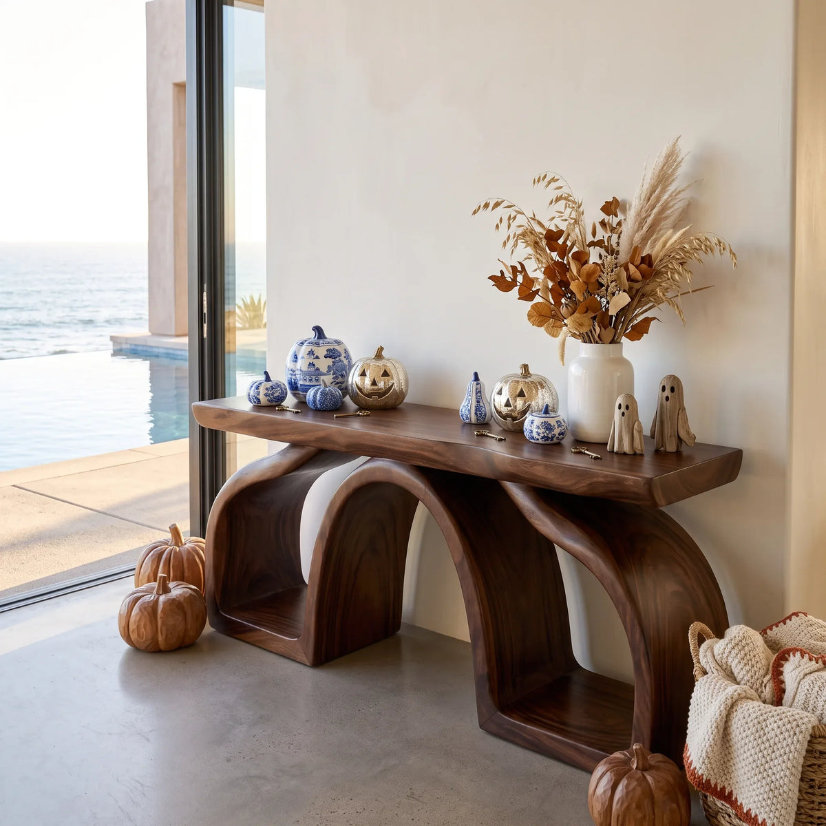 Rustic Pumpkin Live Edge Console Table Coastal Home
