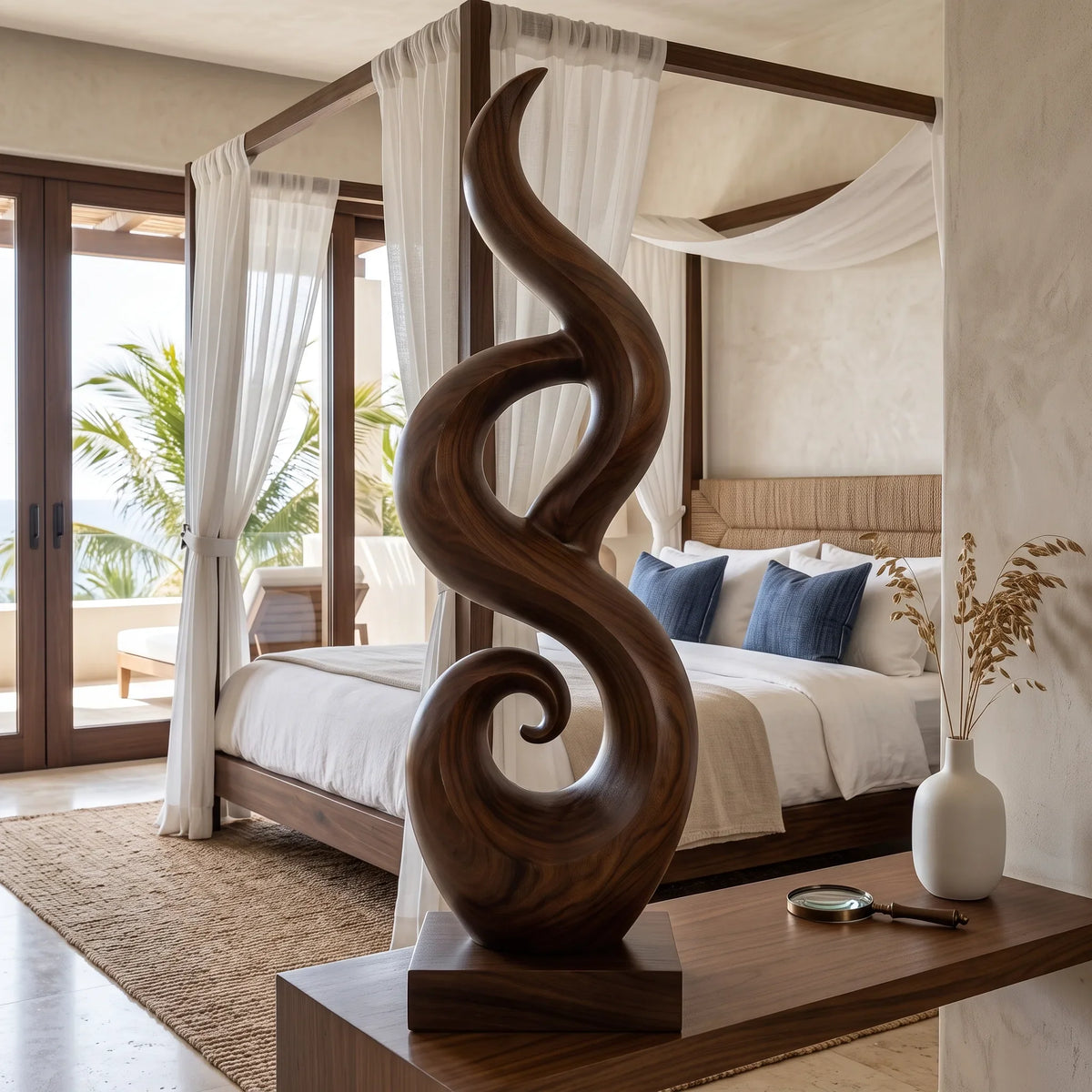 Abstract Wooden Sculpture For Coastal Beach House Decor