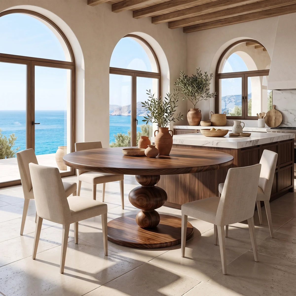 Elegant Round Dining Table Modern Dining Table Stacked Pedestal For Dining Room