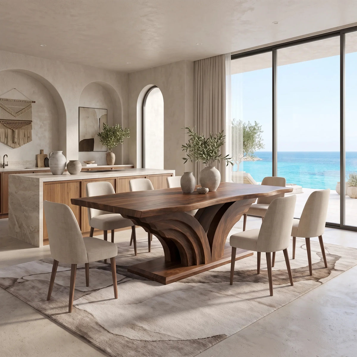 Refined Dining Table Rectangle Dining Table Wooden Dining Table Loop Base For Dining Room