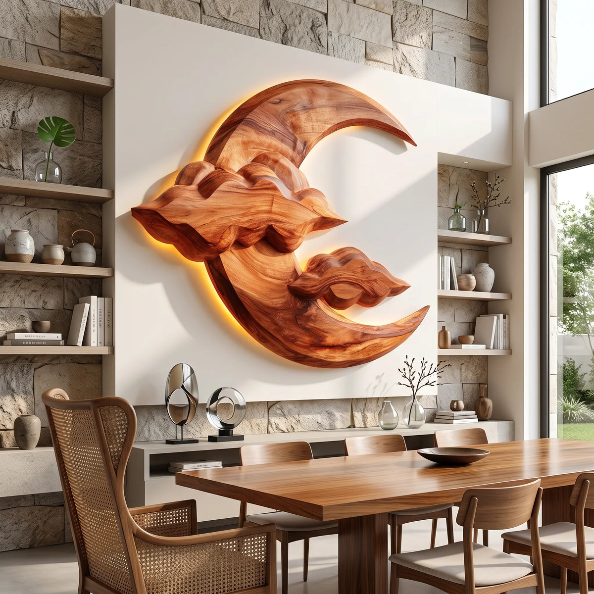 Organic Wooden Wall Sculpture For Luxury Bathroom