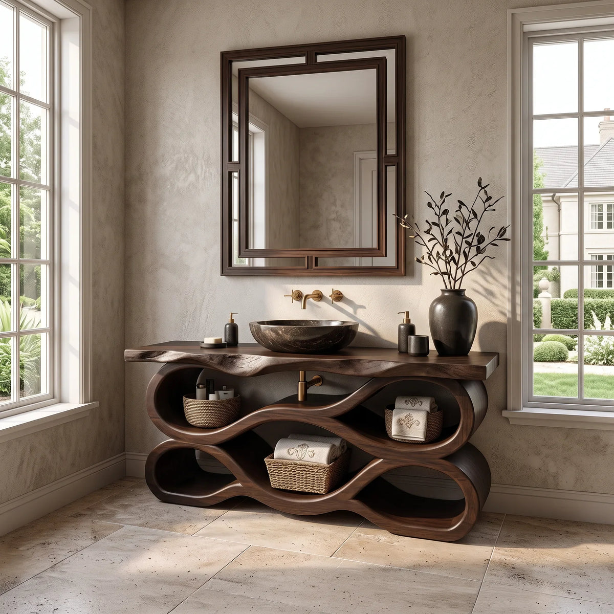 Mediterranean Live Edge Bathroom Vanity Luxury Bathroom