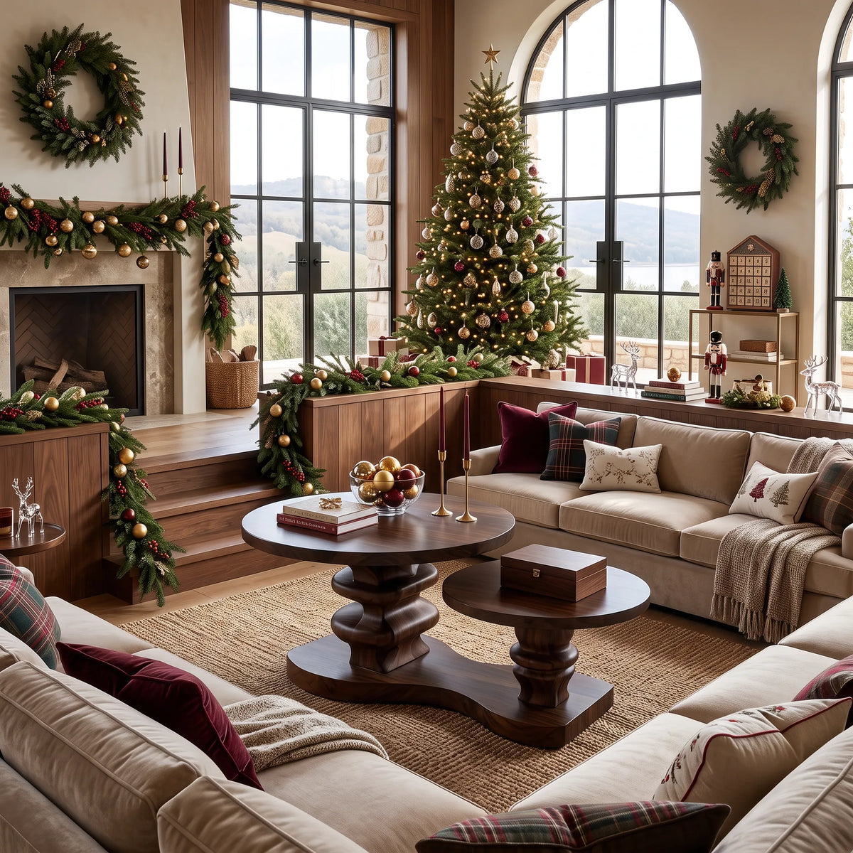 Farmhouse Xmas Round Coffee Table Lake House