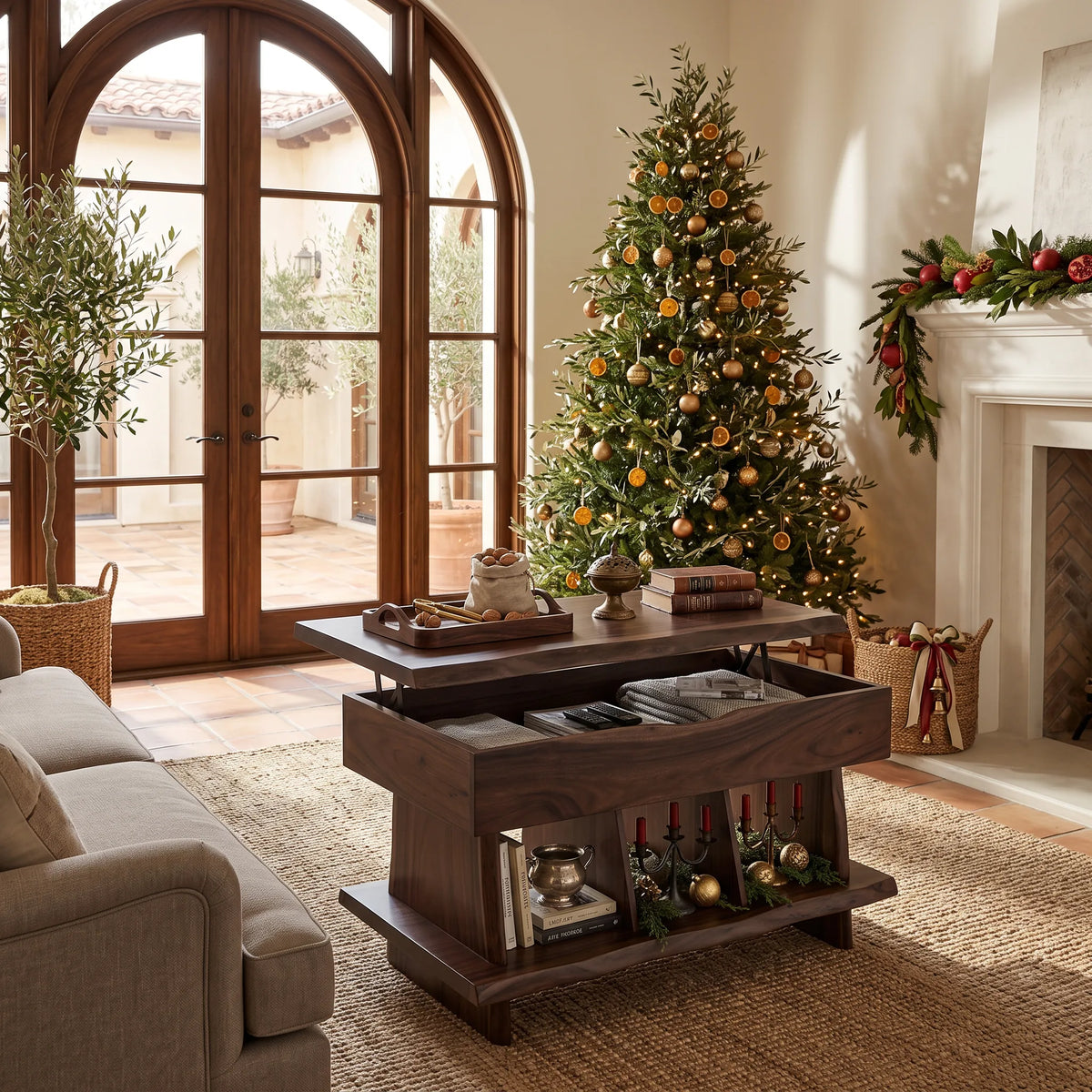 Mediterranean Christmas Lift Top Coffee Table Coastal Villa