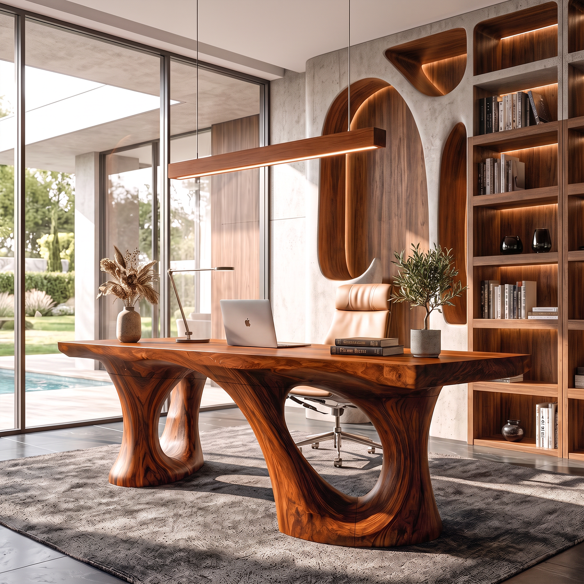 Transitional Halloween Desk With Statement Curved Base For Home Office