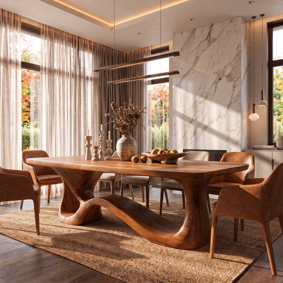 Rustic Halloween Dining Table With Flowing Natural Form Base For Dining Room