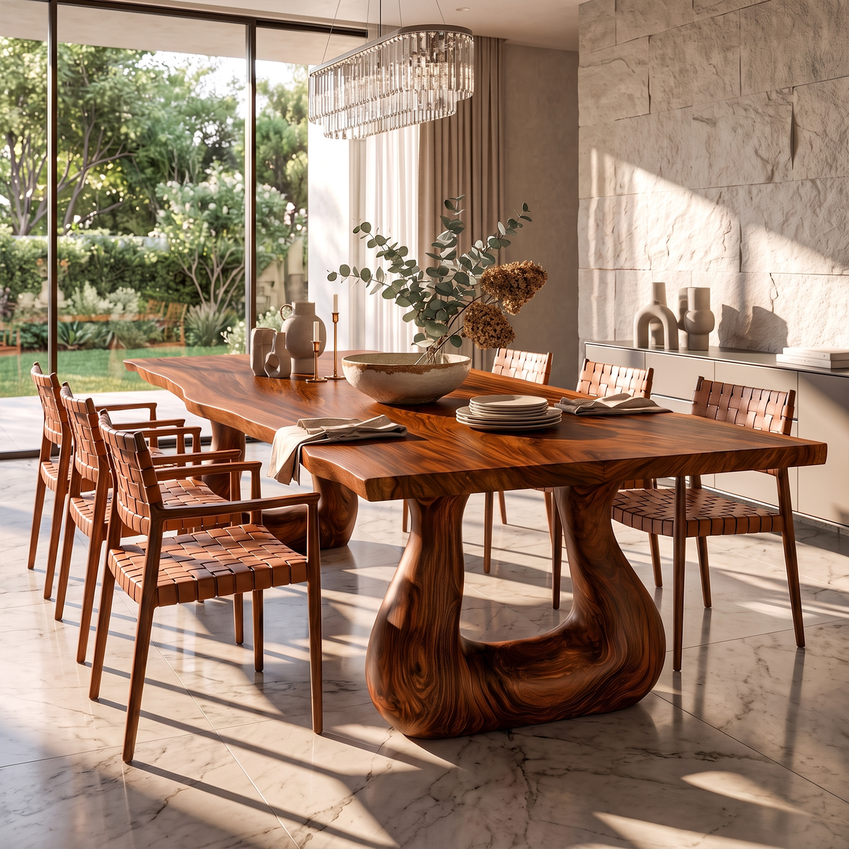 Rustic Live Edge Dining Table With Flowing Tree Form Legs For Dining Room