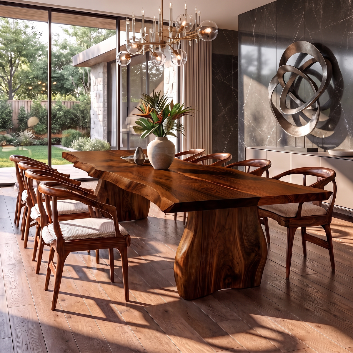 Contemporary Dining Table With Asymmetrical Natural Edge Top For Dining Room