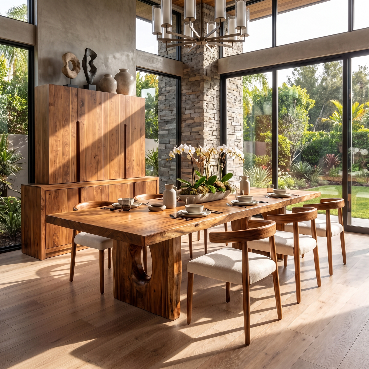 Modern Statement Dining Table With Nature Inspired Support Frame For Dining Room