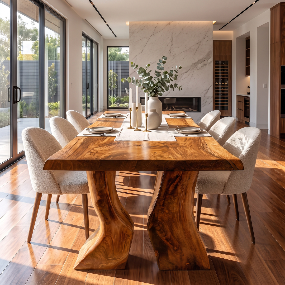 Organic Dining Table With Asymmetrical Live Edge Top For Dining Room