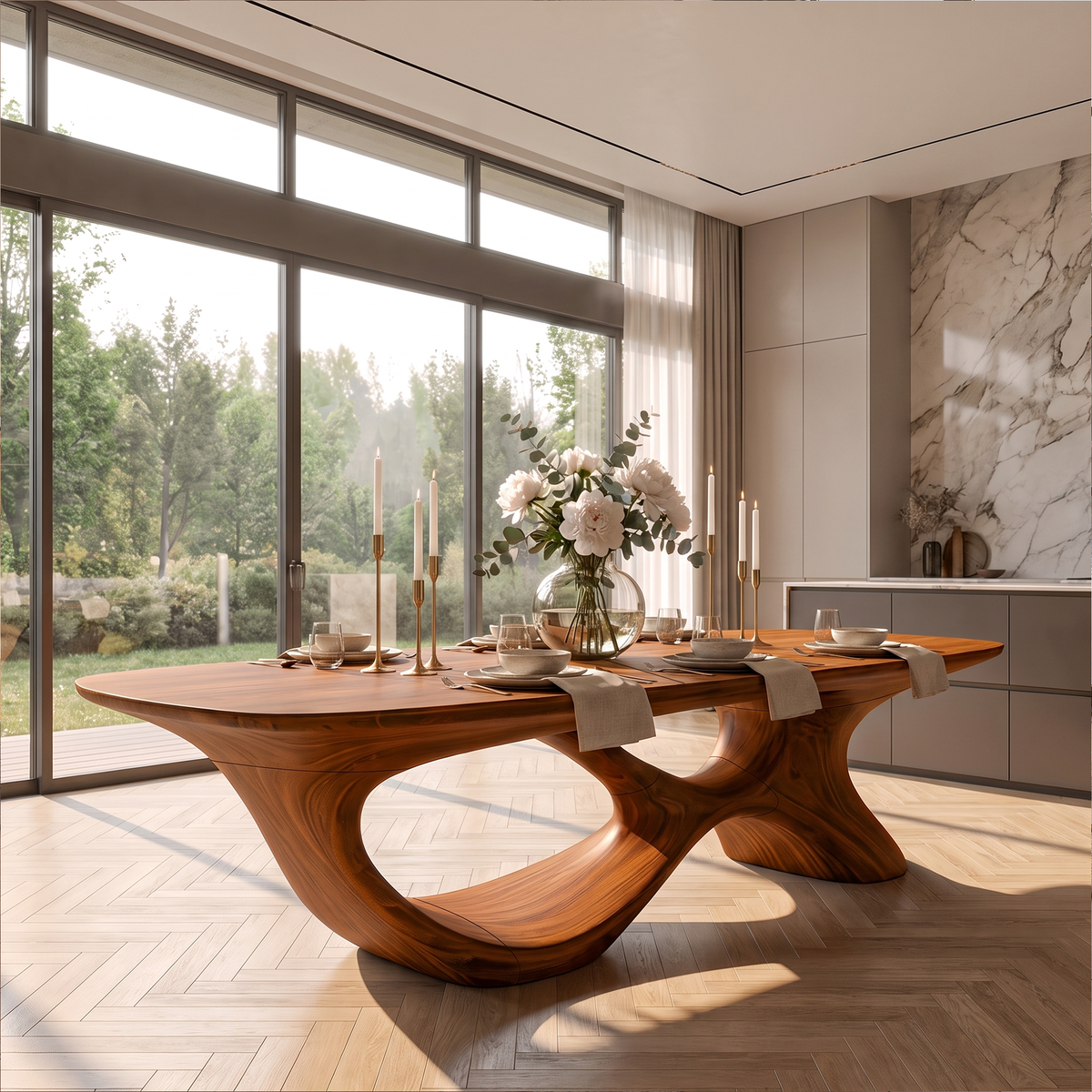 Modern Halloween Dining Table With Sculptural Curved Base For Dining Room