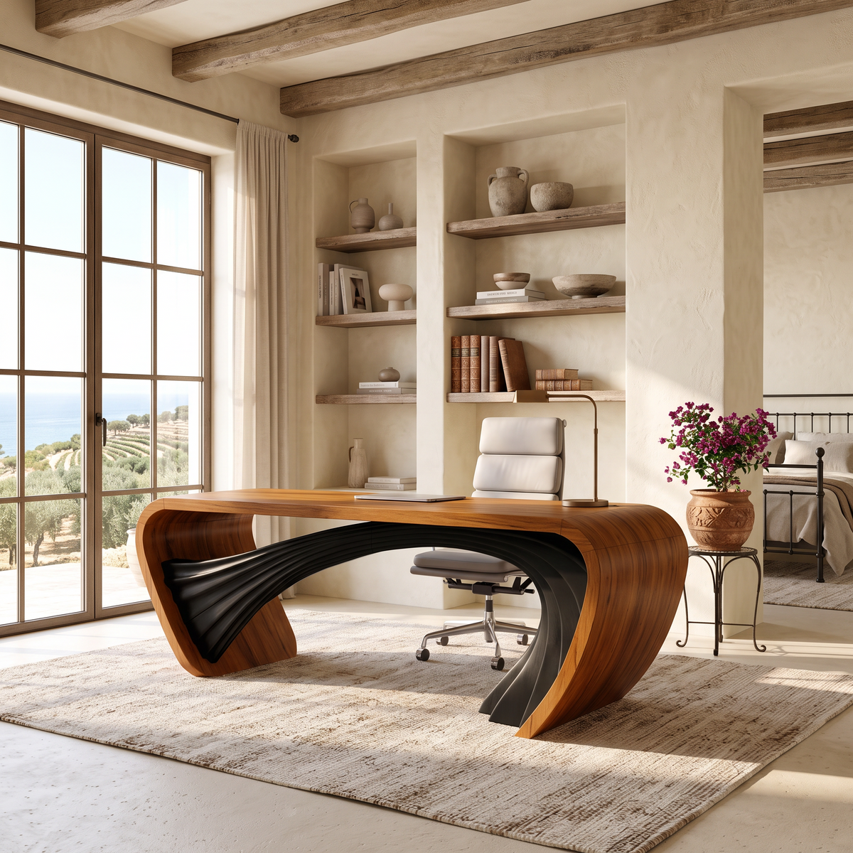 Modern Halloween Executive Desk With Curved Open Frame Base For Office