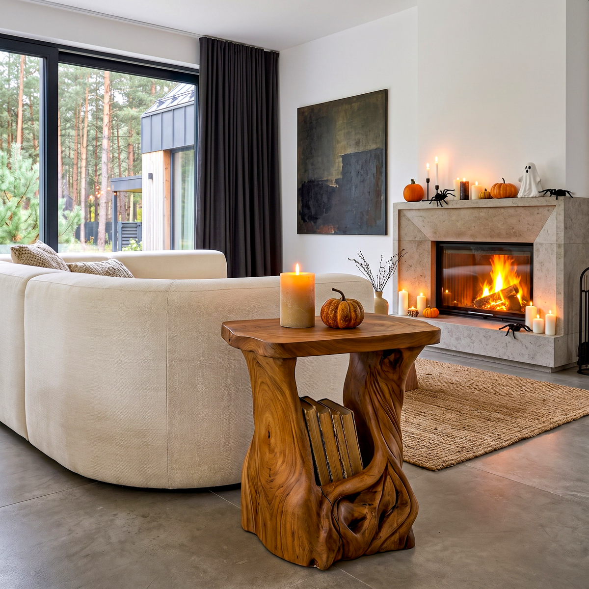 Modern Beside Table Halloween Inspired With Sculptural Tree Base For Living Room