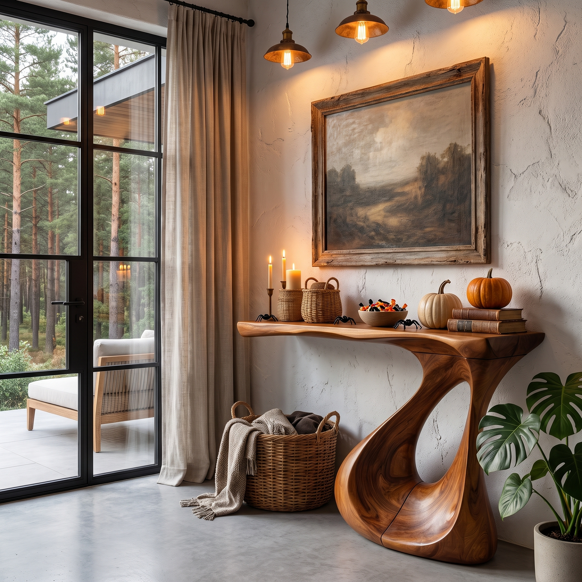 Contemporary Halloween Statement Console Table With Curved Open Base For Living Room
