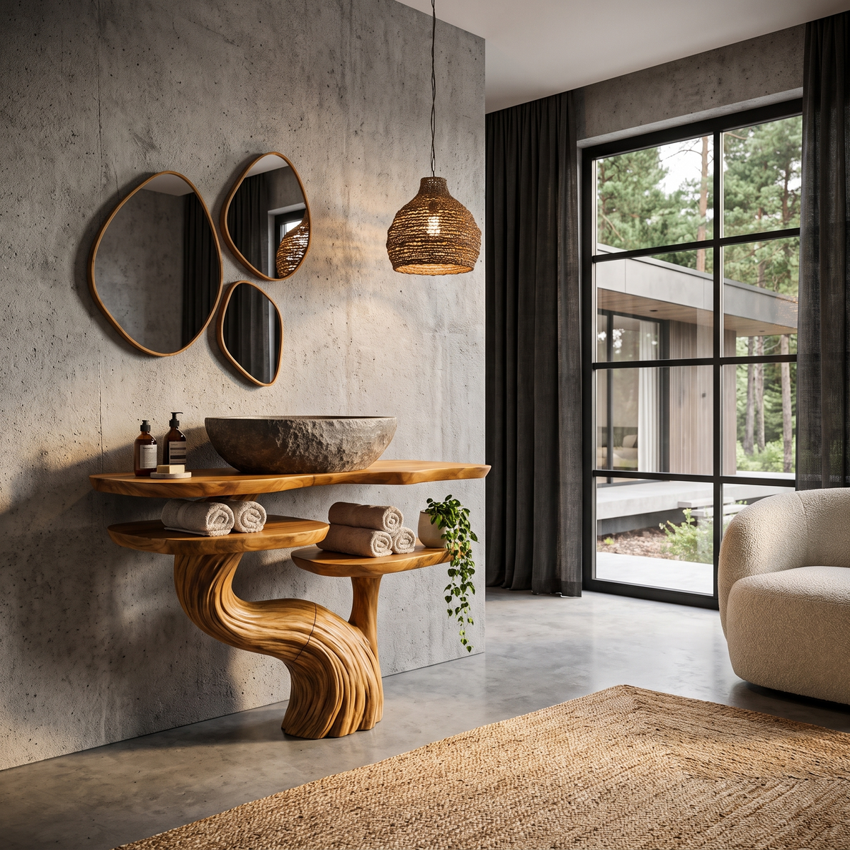 Organic Bathroom Vanity With Sculptural Tree Trunk Base For Bathroom