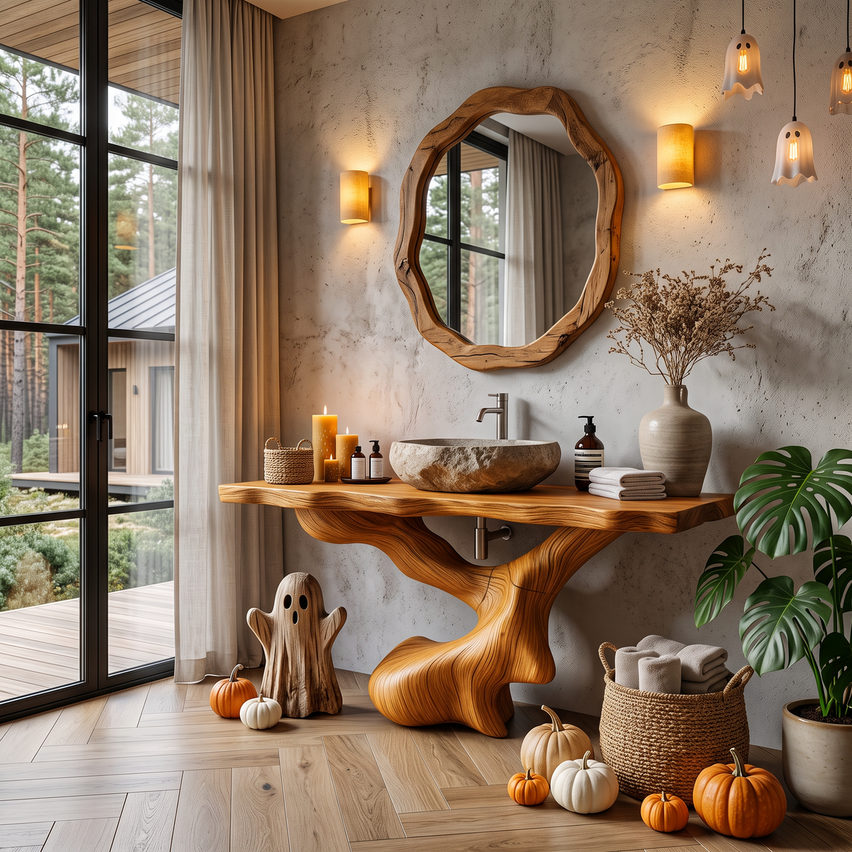 Organic Halloween Sculptural Bathroom Vanity With Twisted Tree Form For Bathroom