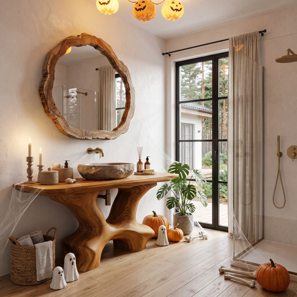 Modern Halloween Statement Bathroom Vanity With Sculptural Branch Frame For Bathroom