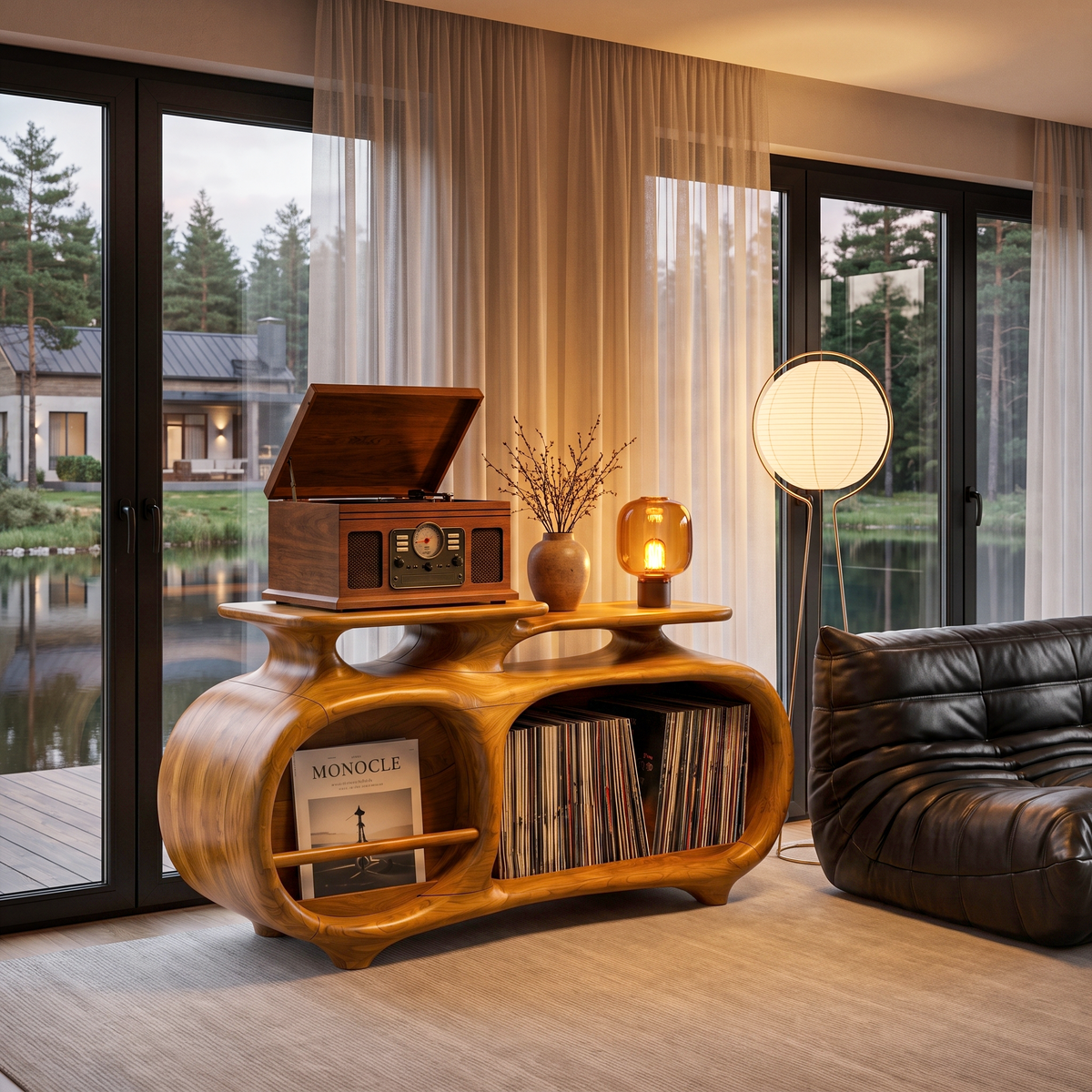 Minimalist Vinyl Console With Soft Continuous Curves For Hallway