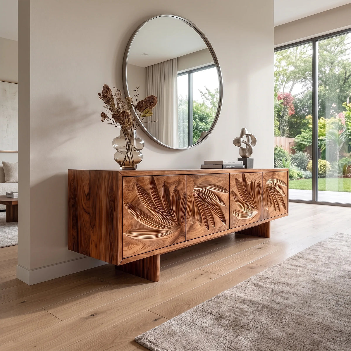 Serene Sideboard Dining Room Sideboard Cabinet Modern Sideboard Leaf Carving For Living Room