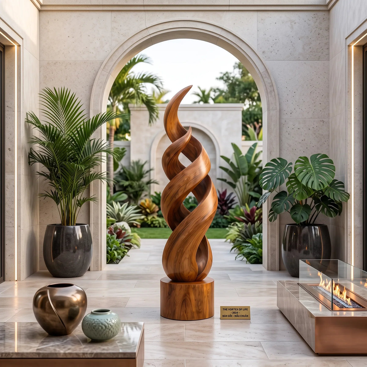 Handcrafted Abstract Wooden Sculpture For Tropical Garden Decor
