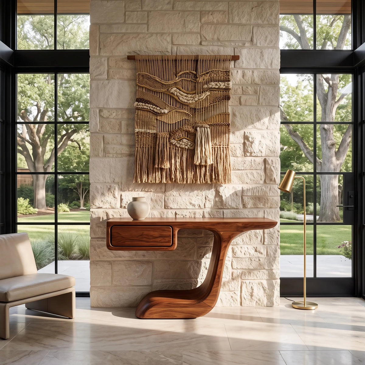 Modern Curved Console Table With Drawer For Entryway
