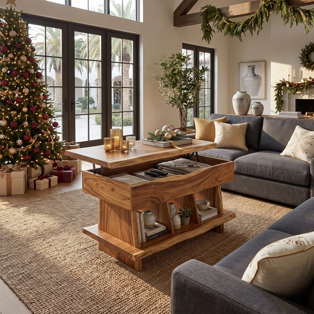 Mediterranean Christmas Lift Top Coffee Table Coastal Villa