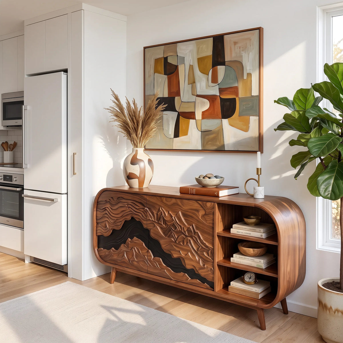 Mid Century Carved Credenza Living Room