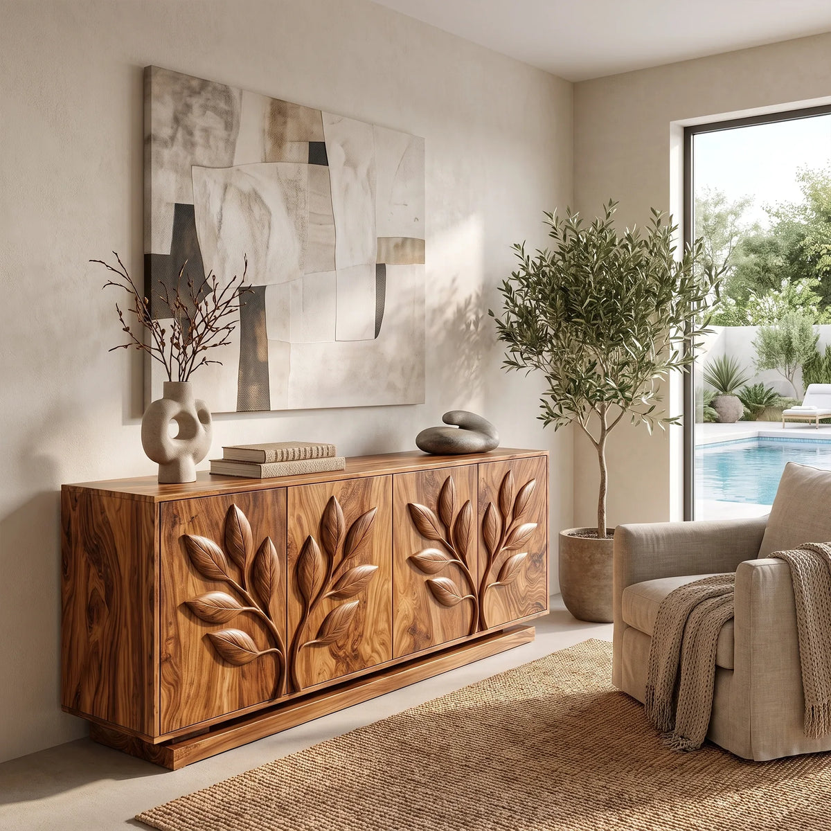 Elegant Sideboard Cabinet Dining Sideboard Buffet Cabinet Botanical Carving For Dining Room
