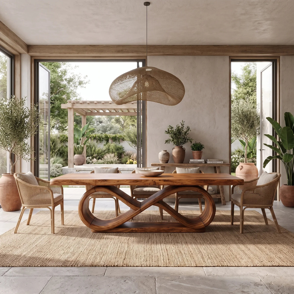 Serene Modern Dining Table Rectangle Dining Table Sculptural Base For Dining Room
