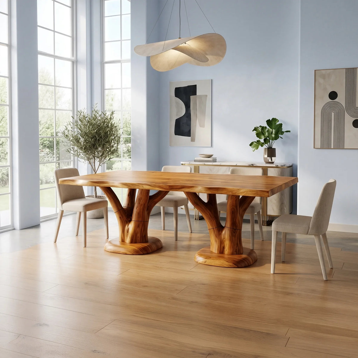 Airy Dining Table Rectangle Dining Table Wooden Dining Table Tree Base For Dining Room