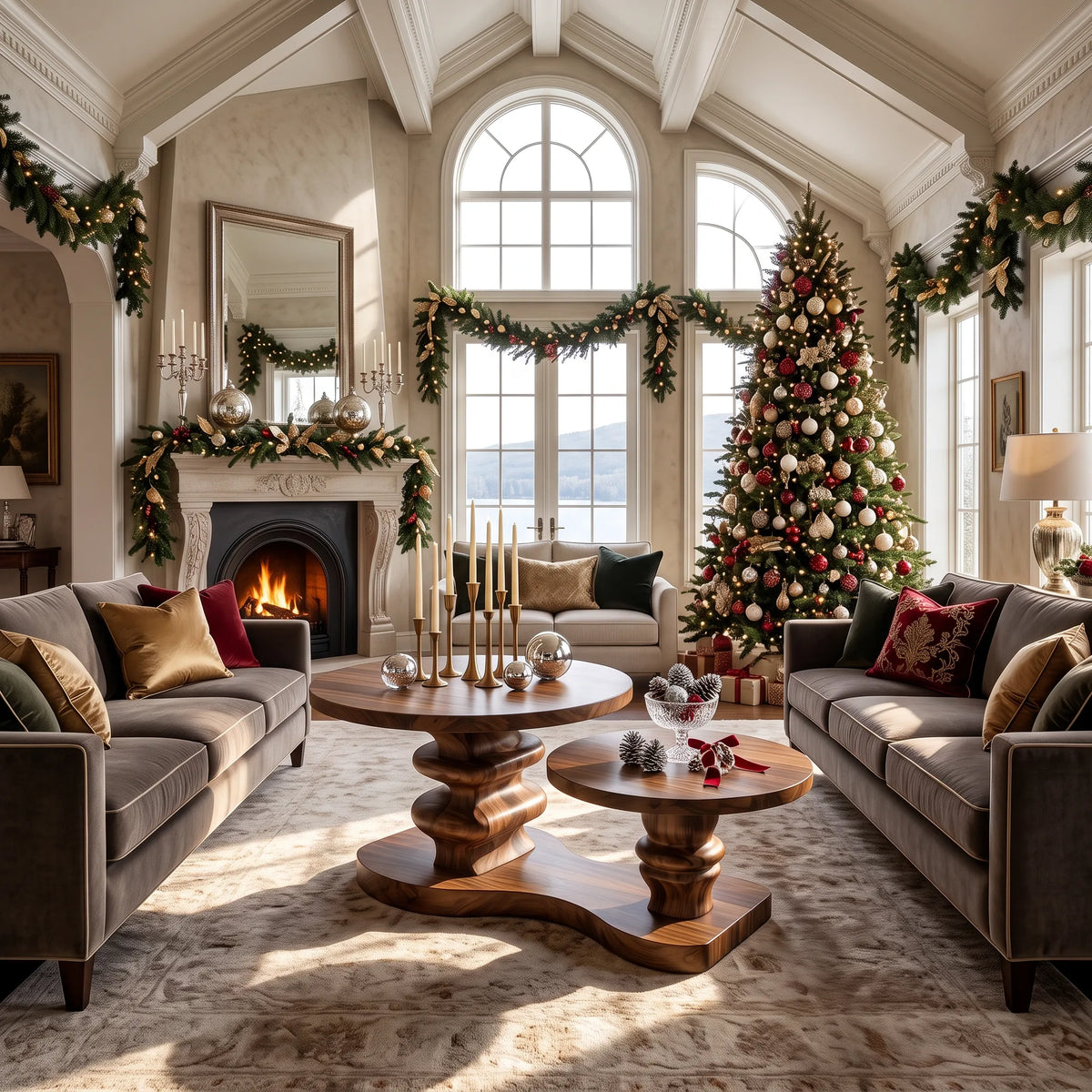 Farmhouse Xmas Round Coffee Table Lake House