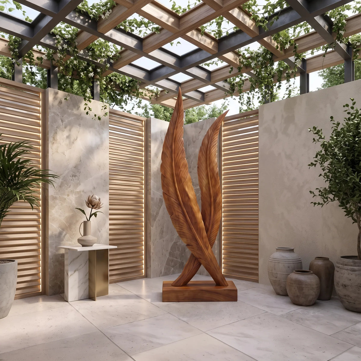 Handcrafted Spiral Wood Sculpture For Modern Outdoor Patio Decor