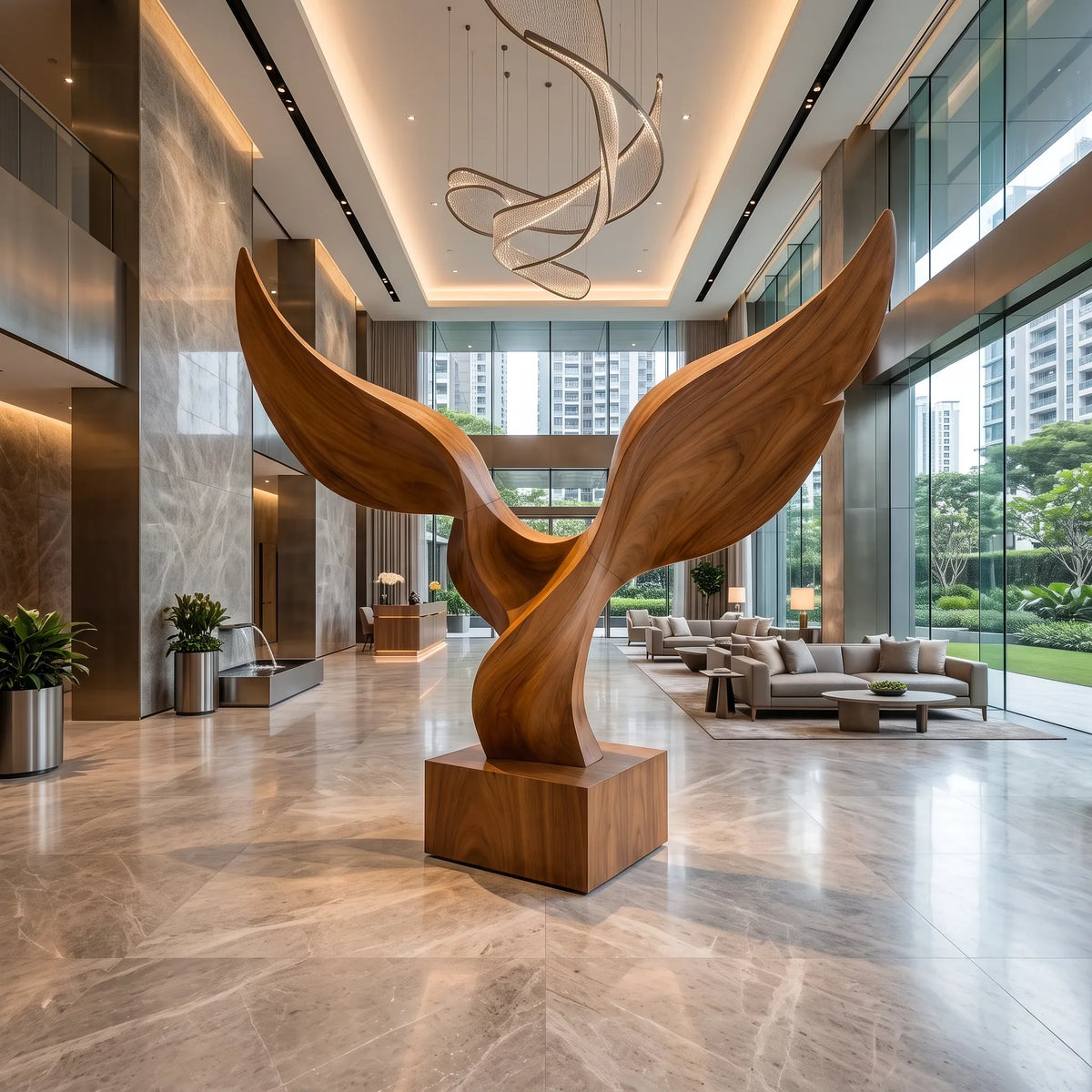 Handcrafted Wing Wooden Sculpture For Coastal Patio Decor